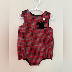 Chocolate Soup Red Plaid Romper with Scotty Dog Applique